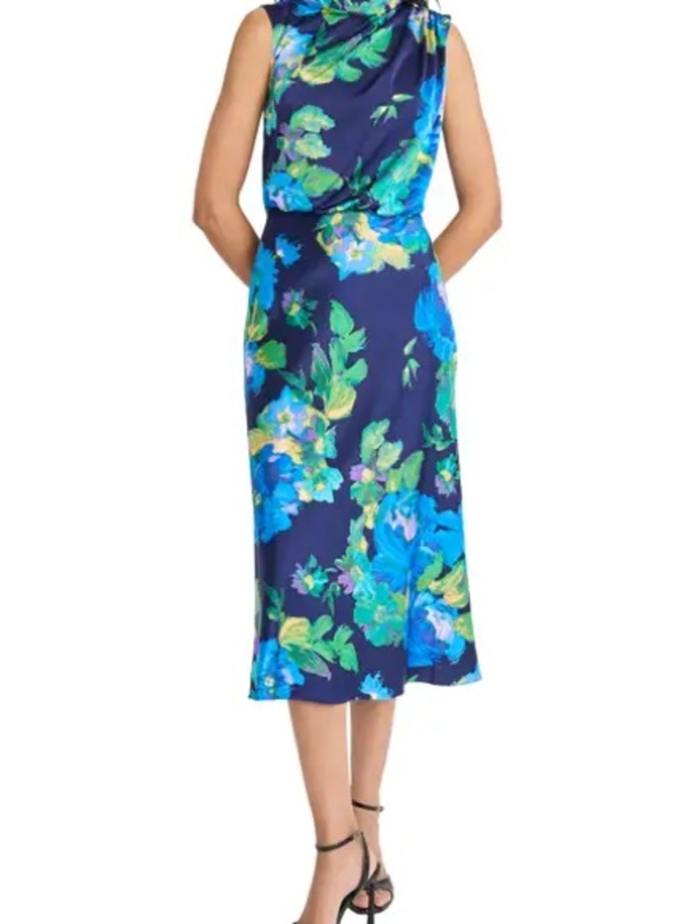 Maggy London Navy Floral Sleeveless Midi Dress